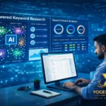 AI for Keyword Research dashboard showing keyword clustering, search intent analysis, and SEO data visualization