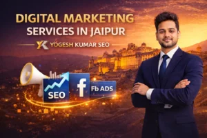 Digital marketing services in Jaipur by Yogesh Kumar SEO with modern marketing graphics and Jaipur city backdrop