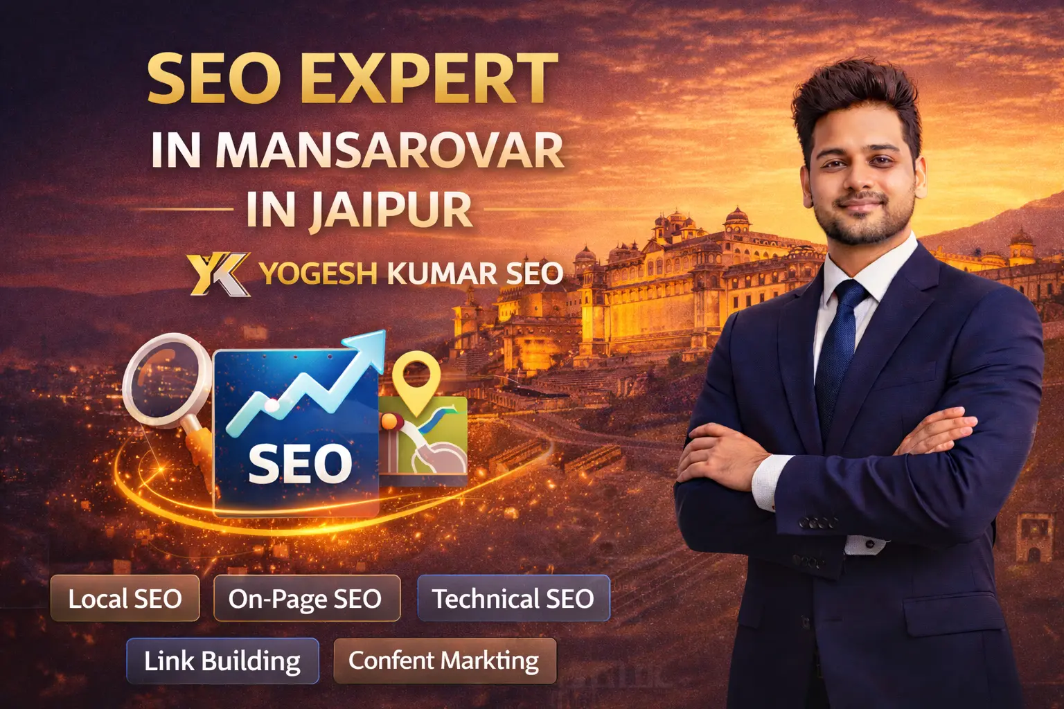 Digital marketing services including SEO, social media marketing, ads, content writing, and website development